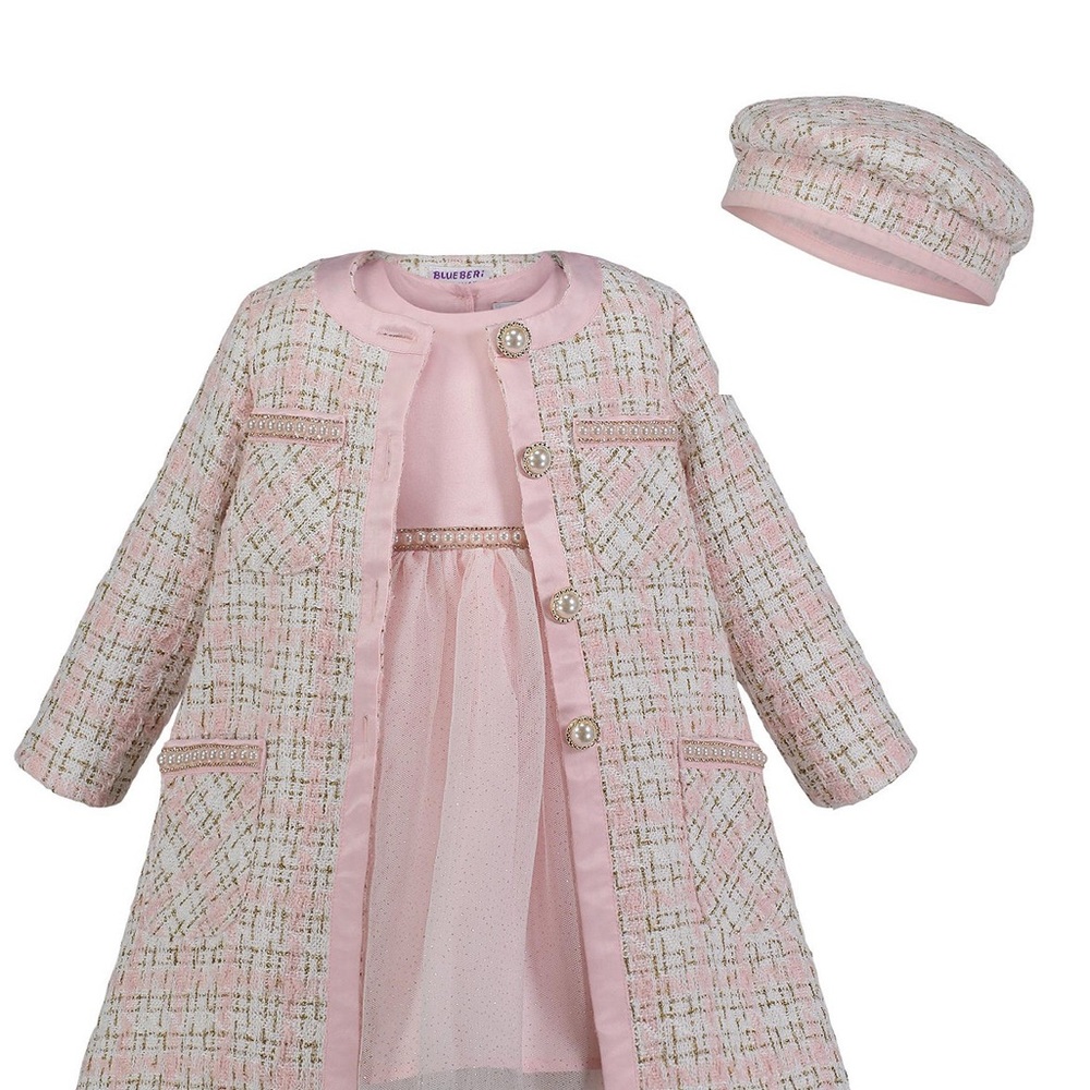 Pink Plaid Dress Coat Set